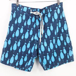 BYRD Shorts Mens Blue Casual All Over Print Summer Drawstring Pool Size 32